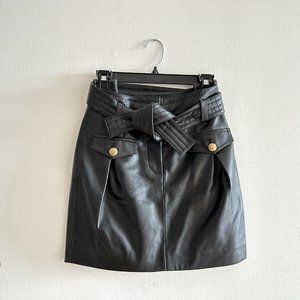 Maje Jivac Belted High-Waisted Leather Mini Skirt in Black